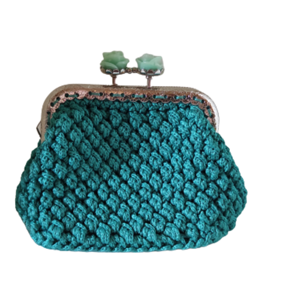 Πορτοφόλι με κούμπωμα, crochet βελονάκι, χειροποίητο κλειδαριά φιλί - πορτοφόλια κερμάτων