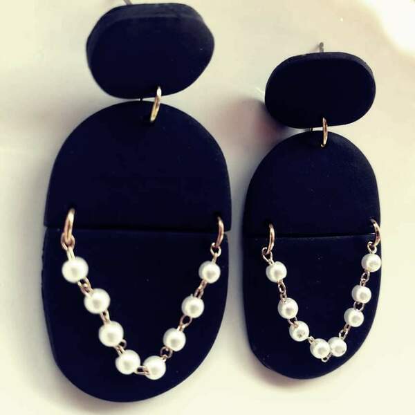 Μαύρα σκουλαρίκια με πέρλες - κρεμαστά, πέρλες - 2