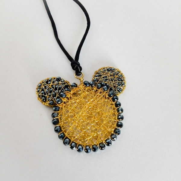 Κρεμαστό μοτίφ Minnie Mouse από σύρμα και κρυσταλλάκια - ημιπολύτιμες πέτρες, ορείχαλκος, σύρμα, μακριά, μενταγιόν