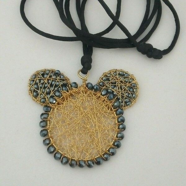 Κρεμαστό μοτίφ Minnie Mouse από σύρμα και κρυσταλλάκια - ημιπολύτιμες πέτρες, ορείχαλκος, σύρμα, μακριά, μενταγιόν - 2
