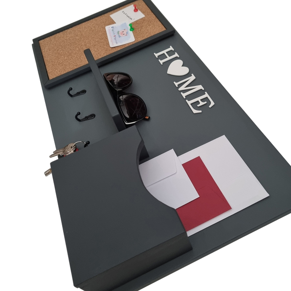 Ξύλινη κλειδοθήκη με memo board & θέση αλληλογραφίας 60x30cm - κλειδί, φελλός, κλειδοθήκες - 4