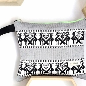 Τσαντάκι (νεσεσέρ) Black and white woven - ύφασμα, all day, χειρός, πάνινες τσάντες, μικρές