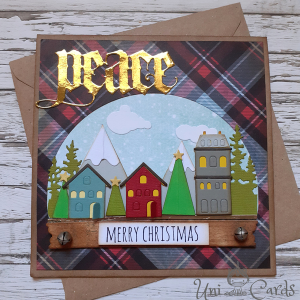 Κάρτα με χριστουγεννιάτικο χωριό - σπιτάκι, ευχετήριες κάρτες - 2