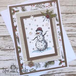 Χριστουγεννιάτικη κάρτα με χιονάνθρωπο - χιονονιφάδα, χειμώνας, χιονάνθρωπος, ευχετήριες κάρτες - 2