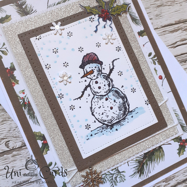 Χριστουγεννιάτικη κάρτα με χιονάνθρωπο - χιονονιφάδα, χειμώνας, χιονάνθρωπος, ευχετήριες κάρτες - 3