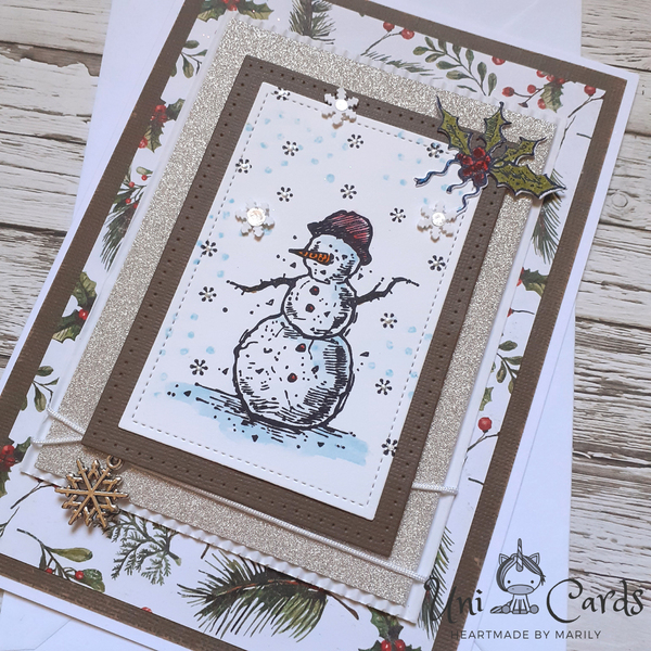 Χριστουγεννιάτικη κάρτα με χιονάνθρωπο - χιονονιφάδα, χειμώνας, χιονάνθρωπος, ευχετήριες κάρτες - 4