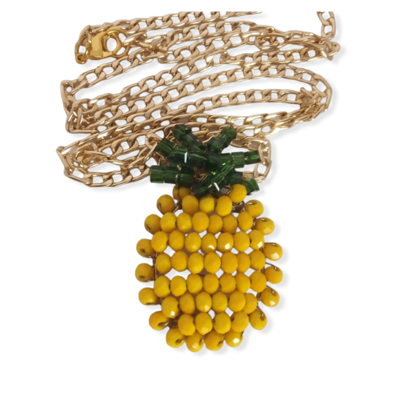 Χειροποίητο μοτίφ Ανανάς με κίτρινα και πράσινα κρυσταλλάκια - ορείχαλκος, χάντρες, μακριά, μενταγιόν