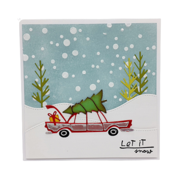 Χριστουγεννιάτικη κάρτα - Αμάξι με δέντρο - χριστουγεννιάτικο δέντρο, αυτοκίνητα, ευχετήριες κάρτες, δέντρο