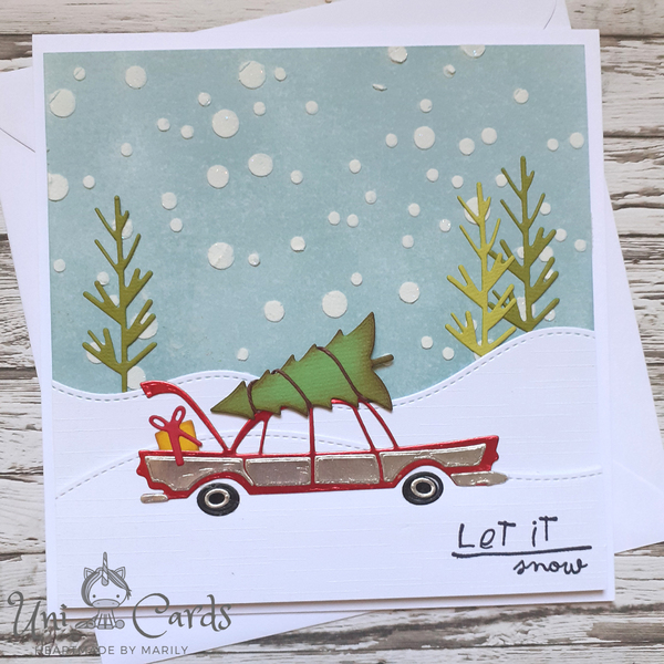 Χριστουγεννιάτικη κάρτα - Αμάξι με δέντρο - χριστουγεννιάτικο δέντρο, αυτοκίνητα, ευχετήριες κάρτες, δέντρο - 2