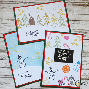 Σετ 3 καρτών - Christmas doodles - χιονάνθρωπος, χριστουγεννιάτικα δώρα, ευχετήριες κάρτες - 5