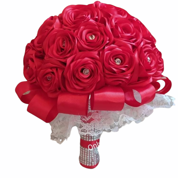 Νυφική ανθοδέσμη με χειροποίητα τριαντάφυλλα σε δύο χρώματα - 3