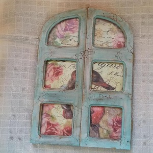 Παράθυρο πουλάκια & τριαντάφυλλα - ξύλο, vintage, διακοσμητικά - 3