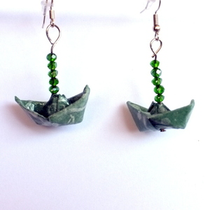Σκουλαρίκια origami πράσινα καραβάκια - χειροποίητα, καραβάκι, απαραίτητα καλοκαιρινά αξεσουάρ, κρεμαστά - 3