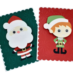 Σετ 2 χριστουγεννιάτικων καρτών - Ξωτικό και Άγιος Βασίλης - χριστουγεννιάτικο, άγιος βασίλης, για παιδιά, ευχετήριες κάρτες