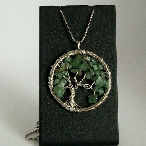 Μενταγιόν "Δέντρο της Ζωής" με πράσινη αβεντουρίνη - ημιπολύτιμες πέτρες, ορείχαλκος, μακριά, δέντρο της ζωής, μενταγιόν - 3
