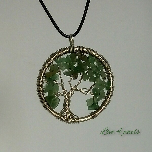 Μενταγιόν "Δέντρο της Ζωής" με πράσινη αβεντουρίνη - ημιπολύτιμες πέτρες, ορείχαλκος, μακριά, δέντρο της ζωής, μενταγιόν - 4