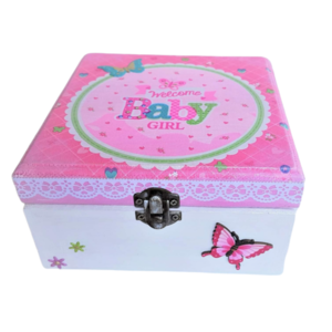 Ξύλινο Κουτί Δώρο Για Κορίτσια Ροζ 16cmx16cmx8cm - αναμνηστικά, κορίτσι, δώρα για βάπτιση, παιδικό δωμάτιο