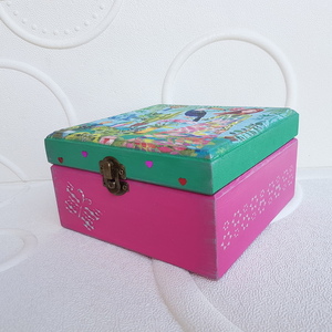 Ξύλινο Κουτί Κοσμημάτων για Κορίτσια 16cmx16cmx8cm - κορίτσι, οργάνωση & αποθήκευση, νεράιδα, πριγκίπισσα, δώρα για παιδιά - 4