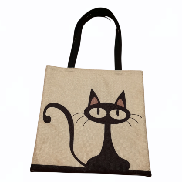 Χειροποίητη υφασμάτινη tote τσάντα με γατούλα - ώμου, γάτα, all day, tote, πάνινες τσάντες