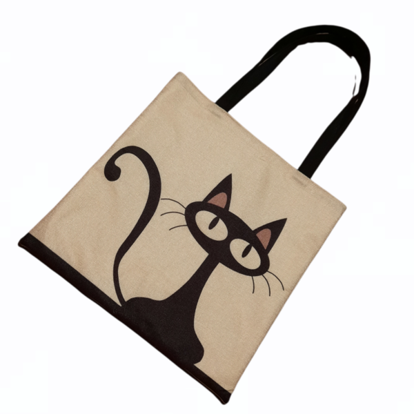 Χειροποίητη υφασμάτινη tote τσάντα με γατούλα - ώμου, γάτα, all day, tote, πάνινες τσάντες - 2
