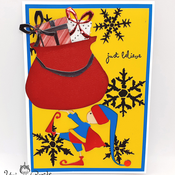 Χριστουγεννιάτικη κάρτα με ξωτικό σούπερ ήρωα - χριστουγεννιάτικα δώρα, άγιος βασίλης, σούπερ ήρωες, ευχετήριες κάρτες - 5