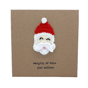 Κάρτα με πλεκτό Άγιο Βασίλη - νήμα, crochet, πλεκτή, άγιος βασίλης, ευχετήριες κάρτες