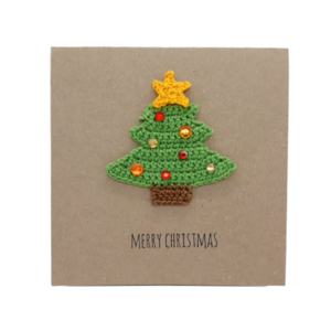Κάρτα με πλεκτό χριστουγεννιάτικο δέντρο - crochet, πλεκτή, ευχετήριες κάρτες, δέντρο