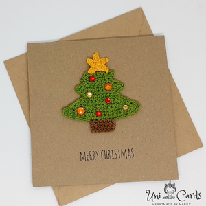 Κάρτα με πλεκτό χριστουγεννιάτικο δέντρο - crochet, πλεκτή, ευχετήριες κάρτες, δέντρο - 3