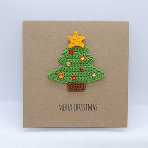 Κάρτα με πλεκτό χριστουγεννιάτικο δέντρο - crochet, πλεκτή, ευχετήριες κάρτες, δέντρο - 4