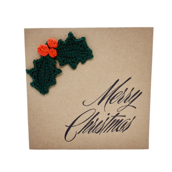 Κάρτα με πλεκτό γκι - νήμα, merry christmas, ευχετήριες κάρτες