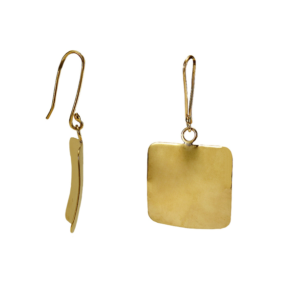 Χειροποίητα χρυσόχρωμα κρεμαστά τετράγωνα σκουλαρίκια - ορείχαλκος, κρεμαστά, μεγάλα, γάντζος, faux bijoux