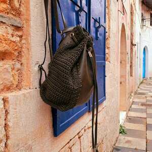 Χειροποίητο σακίδιο πλάτης (Backpack) - δέρμα, πλεκτό, πλάτης, all day - 3