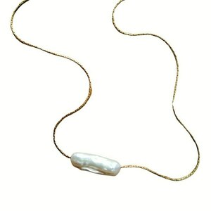 Ατσάλινη αλυσίδα snake με μαργαριτάρι - πέρλες, ατσάλι, boho