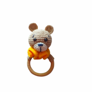 Πλεκτή κουδουνίστρα-μασητικό αρκουδάκι - αρκουδάκι, amigurumi, δώρα για μωρά, μασητικό, κουδουνίστρα