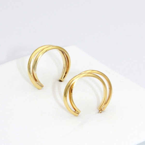 Ασημένιοι κρίκοι Twin Hoops gold-plated - ασήμι, επιχρυσωμένα, κρίκοι, minimal - 4