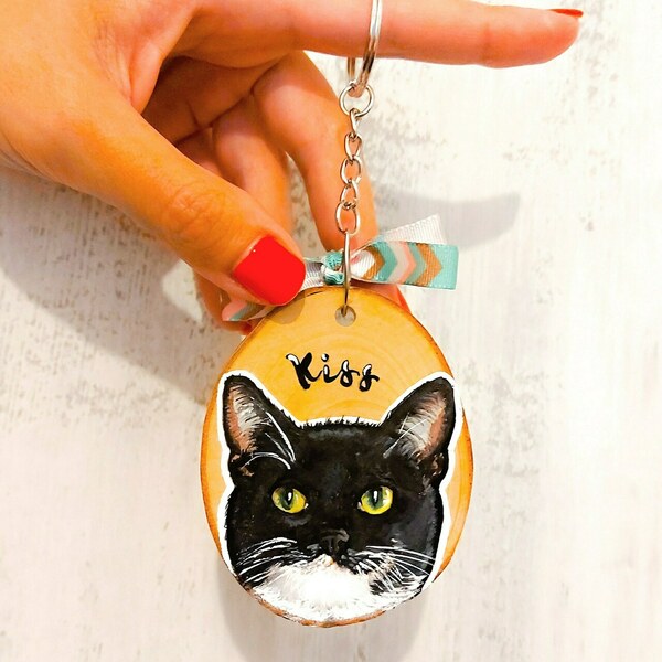 Handmade & Handpainted Keychain / Πορτραίτο κατοικίδιου (1-Ένα πορτραίτο) - γάτα, ιδεά για δώρο, ξύλινα - 5