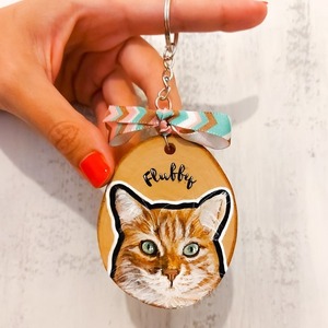 Handmade & Handpainted Keychain / Πορτραίτο κατοικίδιου (2 - δύο πορτραίτα, μπρος-πίσω) - ζωγραφισμένα στο χέρι, γάτα, ιδεά για δώρο, ξύλινα