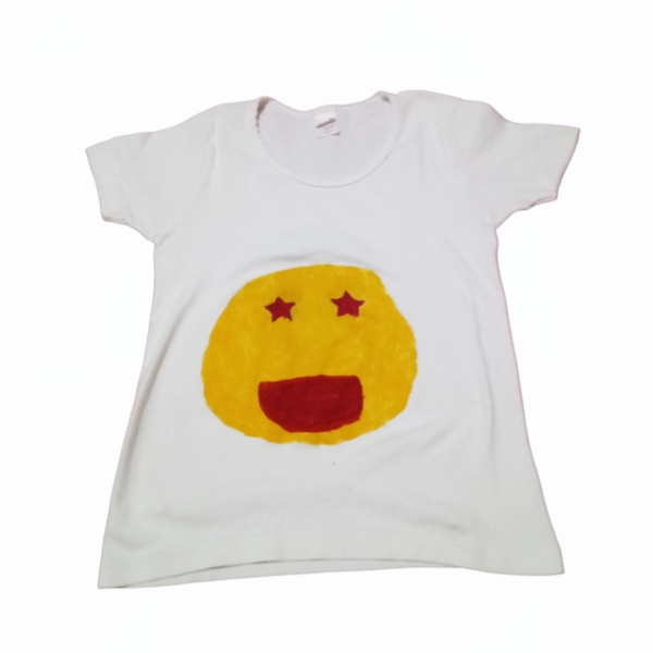 Χειροποίητη μπλούζα emoji με αστεράκια ζωγραφισμένη στο χέρι - παιδικά ρούχα