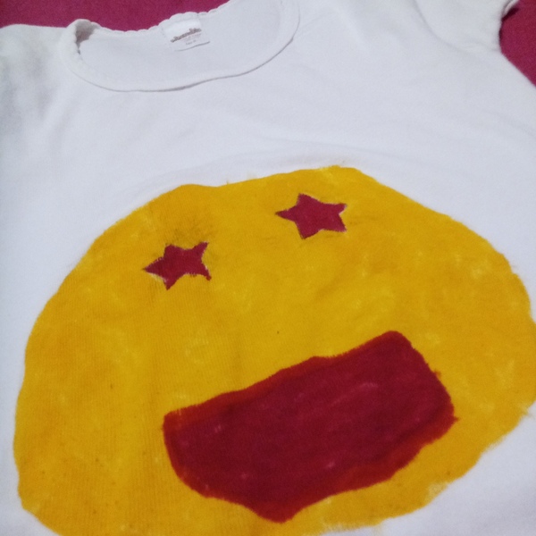 Χειροποίητη μπλούζα emoji με αστεράκια ζωγραφισμένη στο χέρι - παιδικά ρούχα - 2