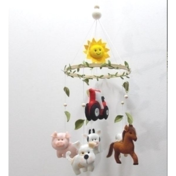 Χειροποίητο mobile με θέμα "Ζώα της φάρμας" - δώρο, μόμπιλε, δωμάτιο παιδιών, unisex gifts, ζωάκια
