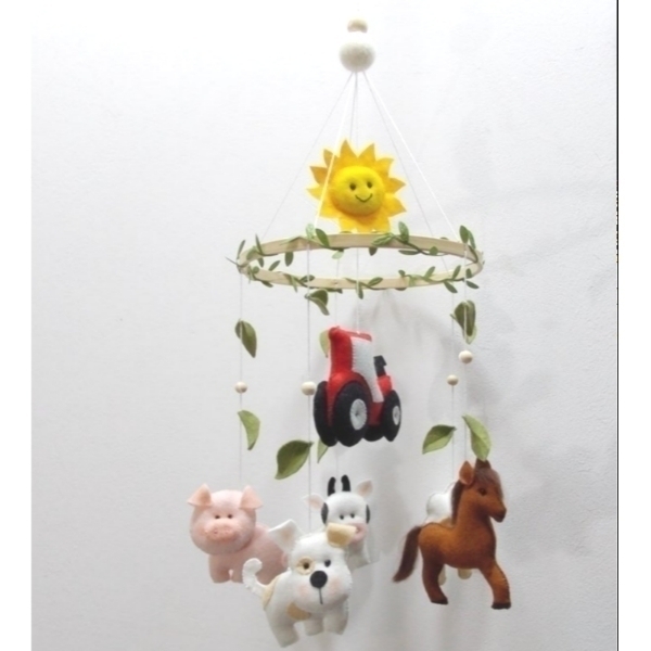 Χειροποίητο mobile με θέμα "Ζώα της φάρμας" - δώρο, μόμπιλε, δωμάτιο παιδιών, unisex gifts, ζωάκια - 2