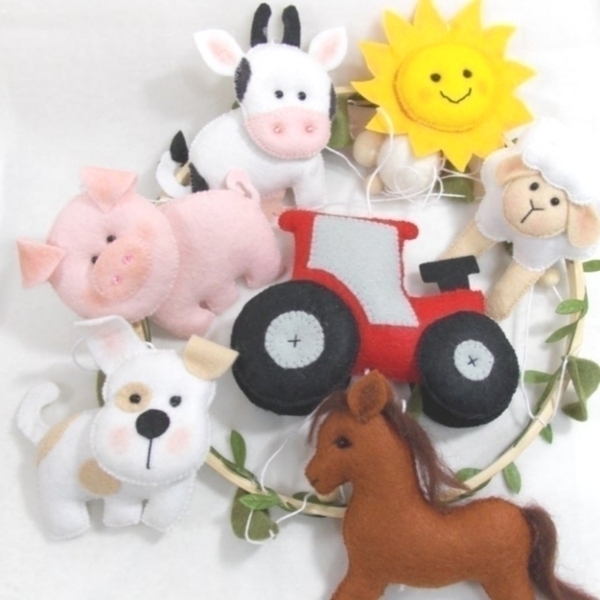 Χειροποίητο mobile με θέμα "Ζώα της φάρμας" - δώρο, μόμπιλε, δωμάτιο παιδιών, unisex gifts, ζωάκια - 4