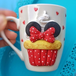 3D Κούπα "Minnie mouse" Cupcake / πολυμερικός πηλός - πηλός, κούπες & φλυτζάνια - 3