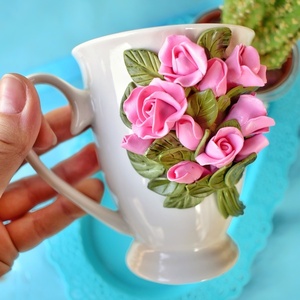 3D Κουπα"Ανθοδέσμη με τριαντάφυλλα" πολυμερικός πηλός - πηλός, δώρα για δασκάλες, δώρα για γυναίκες - 3
