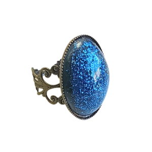 Δαχτυλίδι οβάλ σε μπρούντζινη βάση και μπλε καμπουσον ρητίνης - γυαλί, μπρούντζος, μεγάλα, αυξομειούμενα, φθηνά