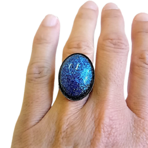 Δαχτυλίδι οβάλ σε μπρούντζινη βάση και μπλε καμπουσον ρητίνης - γυαλί, μπρούντζος, μεγάλα, αυξομειούμενα, φθηνά - 4