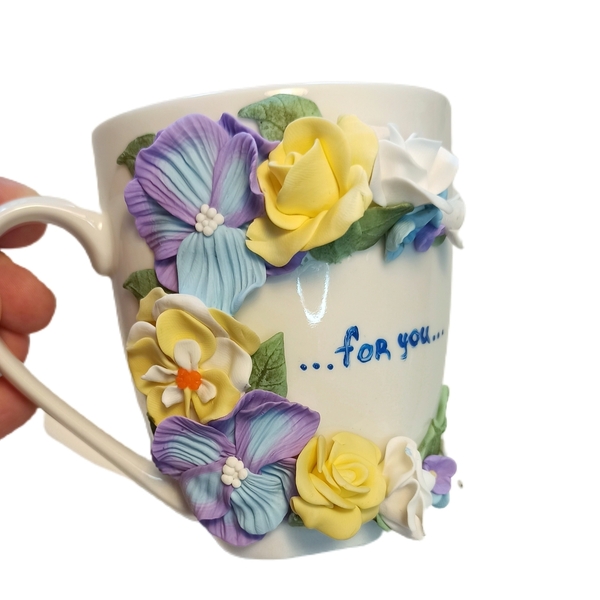 3D Κούπα "Λουλούδια for you" - λουλούδια, πηλός, κούπες & φλυτζάνια, δώρα για γυναίκες