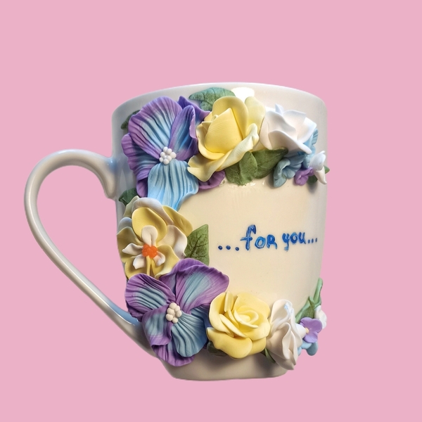 3D Κούπα "Λουλούδια for you" - λουλούδια, πηλός, κούπες & φλυτζάνια, δώρα για γυναίκες - 2