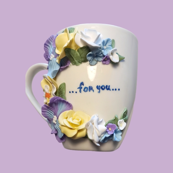 3D Κούπα "Λουλούδια for you" - λουλούδια, πηλός, κούπες & φλυτζάνια, δώρα για γυναίκες - 3