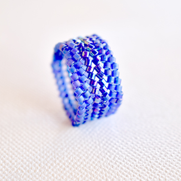 Μπλε ελεκτρίκ δαχτυλίδι με χάντρες miyuki - χάντρες, miyuki delica, boho, σταθερά, μεγάλα - 2